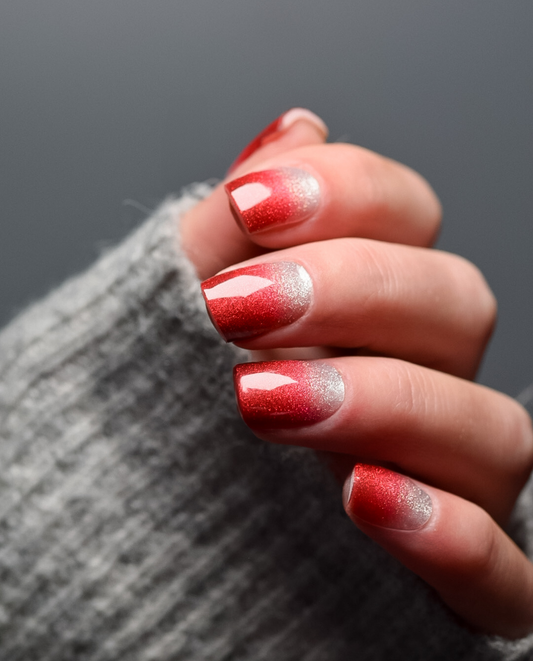 Herzglut UV Gel Wraps Cat Eye Design – tiefroter Nagel mit magnetischem Lichtreflex und hochglänzendem Finish auf den Fingern.