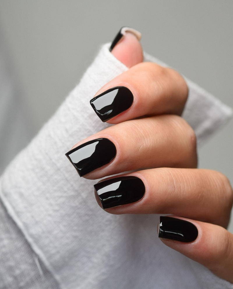 Short Glossy Black Nails photo