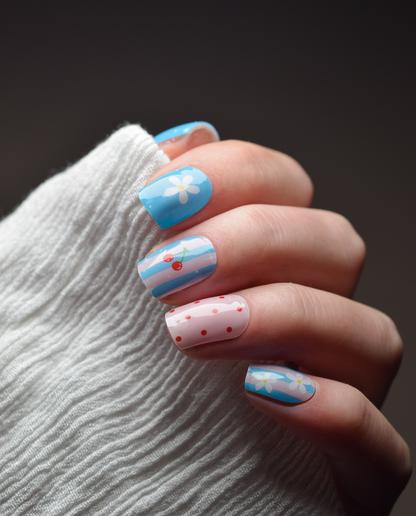 UV Gel Wrap Design Blütenzeit mit floralen Motiven und frischen Farben