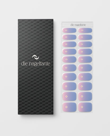 Verspielte uv nailwraps mit Pastell Ombre und floralem Design Verpackung und Übersicht des Designs
