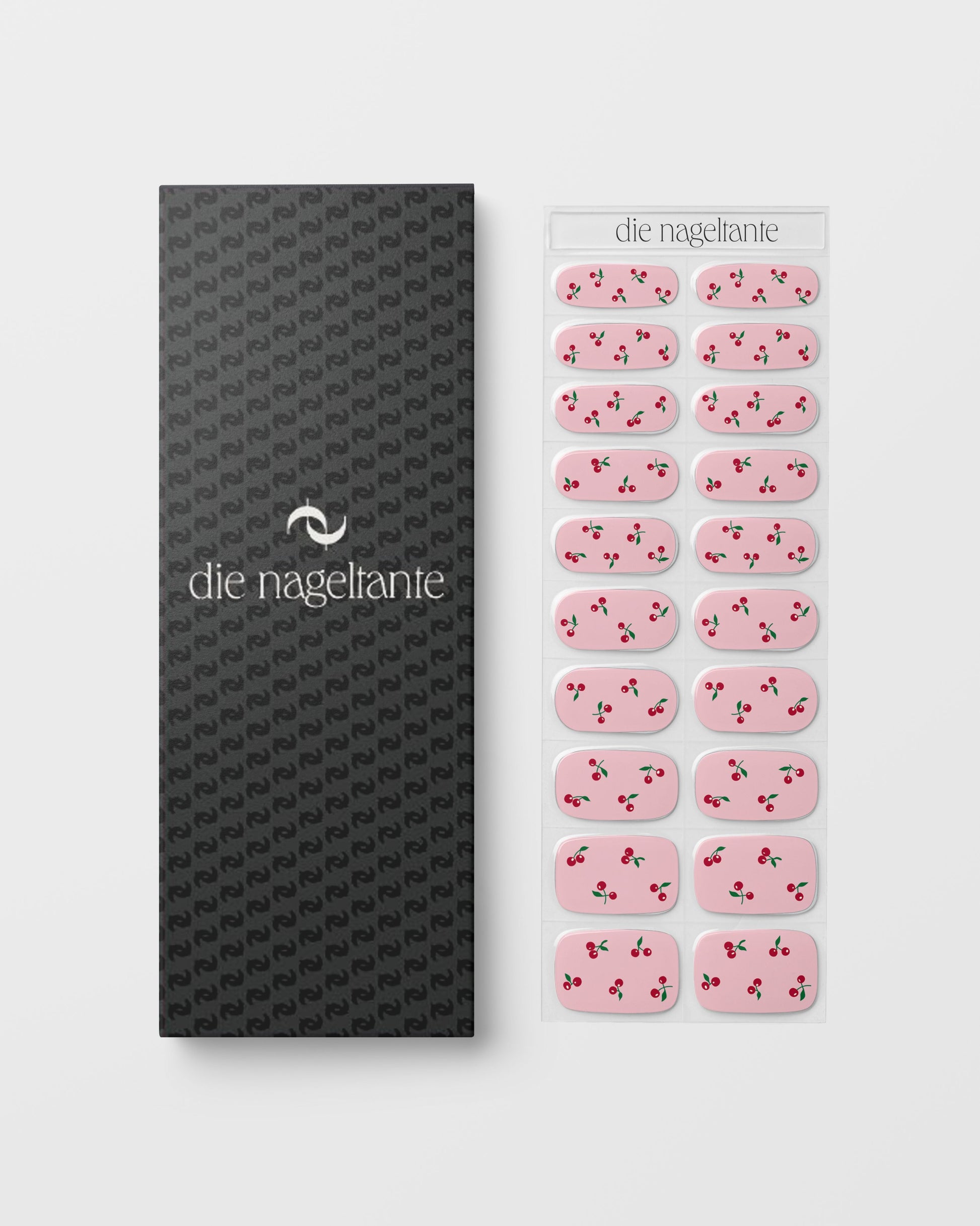 Verpackungen und Übersicht der Cherry Pop uv nailwraps mit verspieltem Kirsch-Design