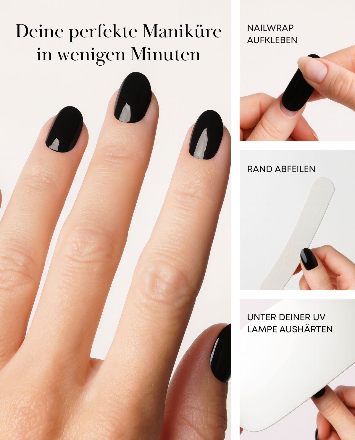 Anwendung der UV Gel Wraps Rusty Spark – Nahaufnahme eines Fingers mit rostrot schimmerndem Design, frisch ausgehärtet.