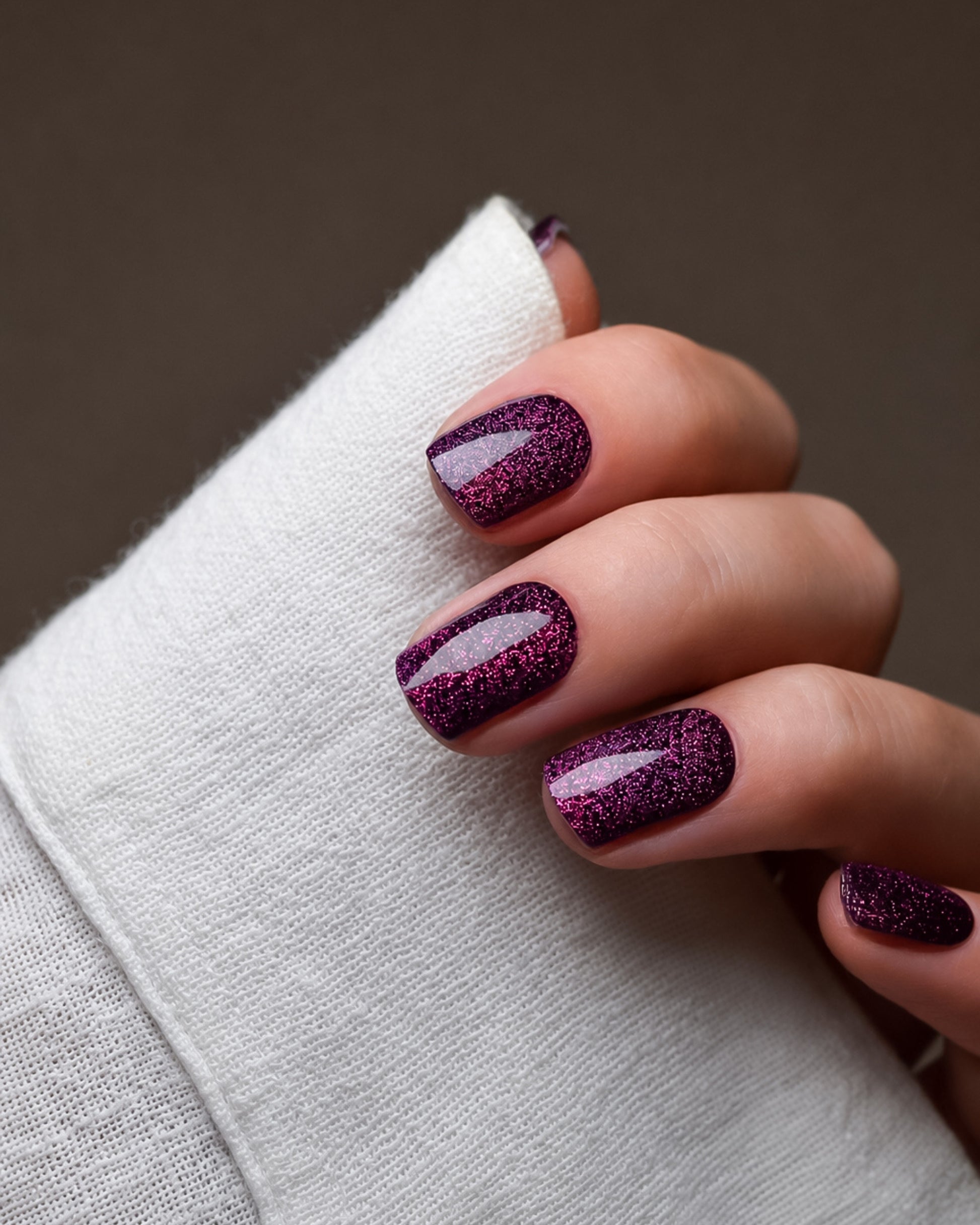 Black Cherry Cat Eye UV Gel Wraps mit intensivem Cat-Eye-Effekt auf den Fingernägeln.