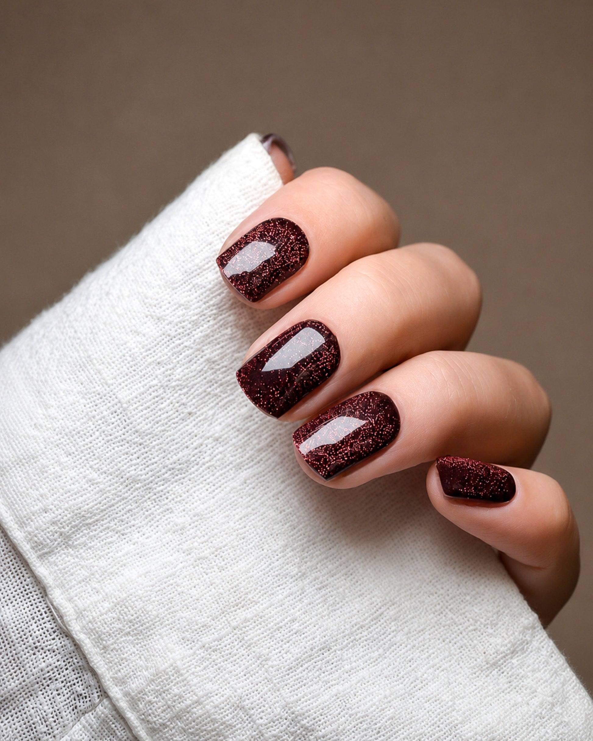 Burning Ruby Cat Eye UV Gel Wraps in tiefem Rubinrot mit intensivem magnetischem Schimmer auf den Fingernägeln.