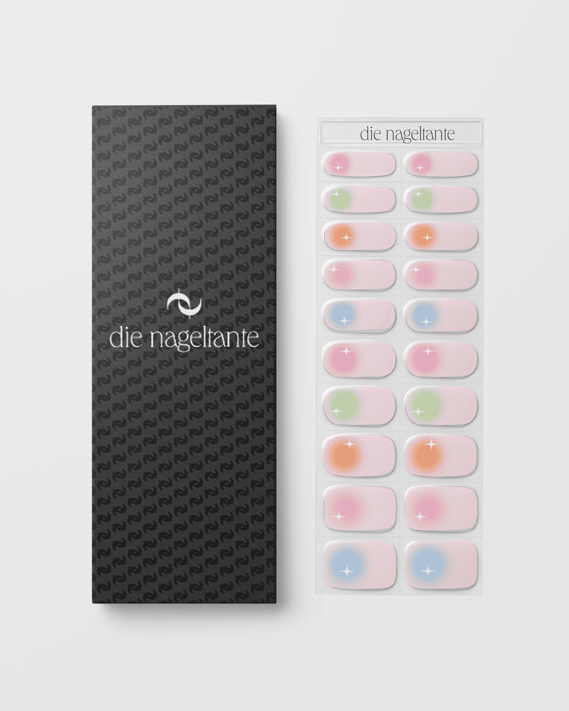 Verpackung der Candy Pop UV Gel Wraps mit Übersicht der enthaltenen Pastell-Ombre-Designs.