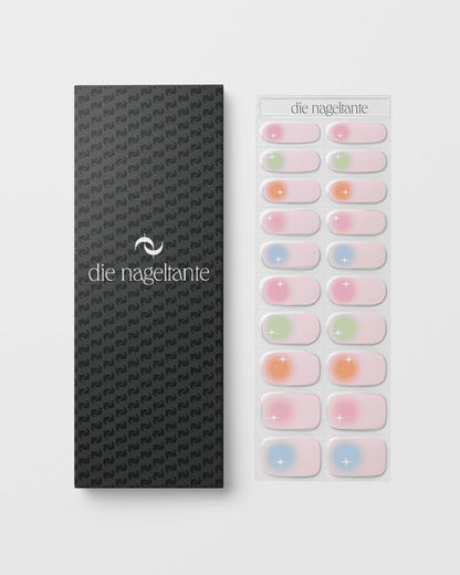 Verpackung der Candy Pop UV Gel Wraps mit Übersicht der enthaltenen Pastell-Ombre-Designs.