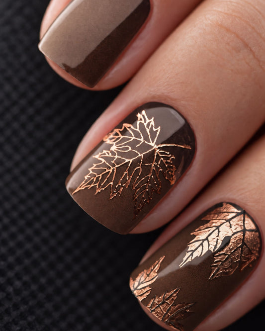 Nailpolish Wraps Kiss of Maple Roségold – transparente Nailwraps mit Ahornblättern in Rosegold - Übersicht der Nailwraps und Verpackung