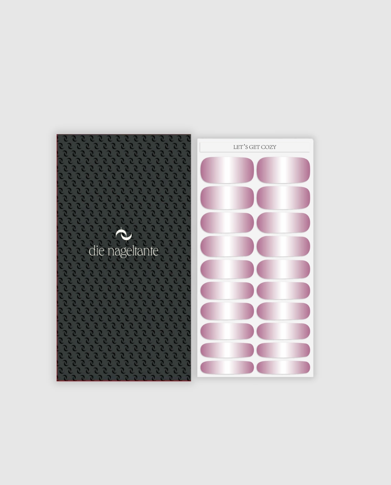 Bogen mit Nailpolish Wraps Let’s Get Cozy – 20 Wraps im soften Rosé-Ombre-Design.