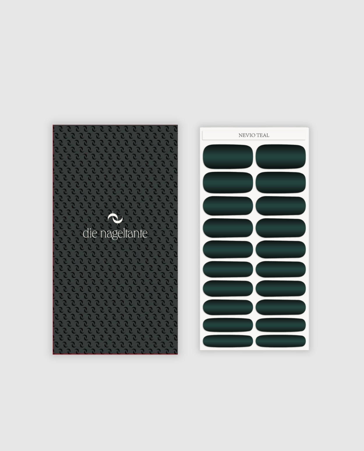 Nevio Teal Nailpolish Wraps – vertikales Ombré in tiefem Blaugrün und Rauchgrau.
