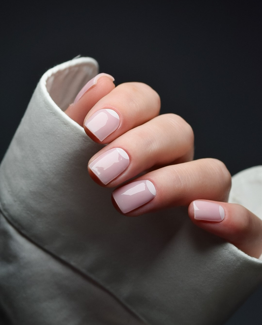 Polished Glow – UV Gel Wraps in zartem Rosé mit Glanzfinish aufgetragen.