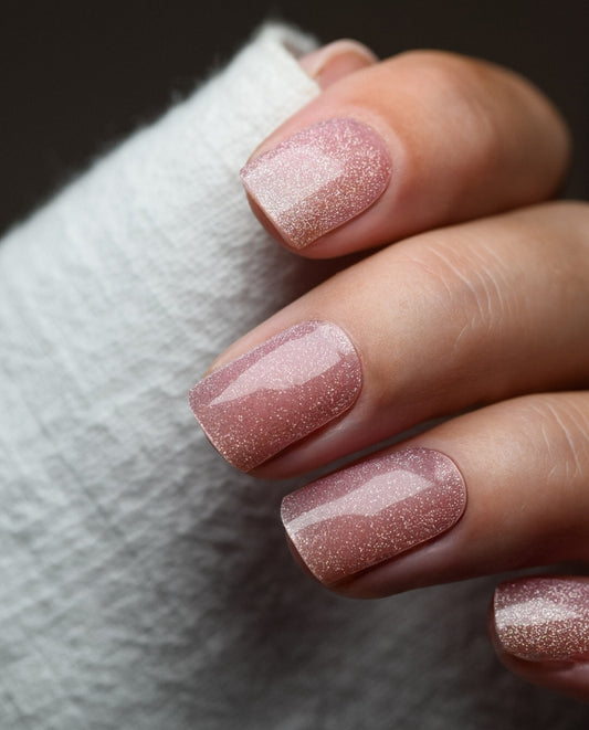 UV Gel Wraps Crystal Blush – Set in zartem Rosé mit feinem Schimmer.