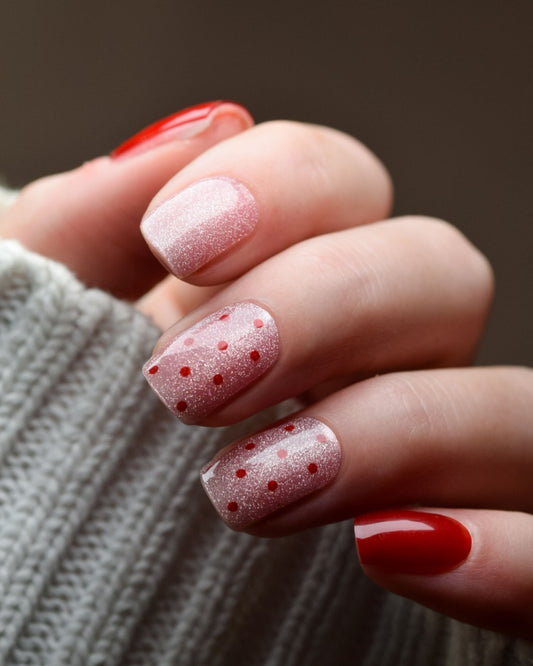 UV Gel Wraps Sugar Sprinkle – Rosé-Design mit roten Punkten und Cat-Eye-Schimmer