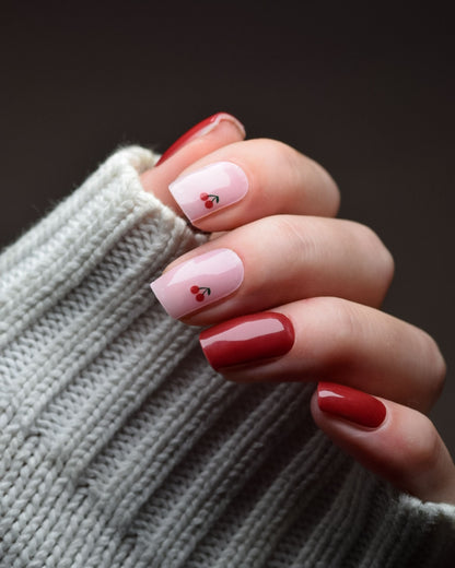 UV Gel Wraps Love Cherries – Rosé- und Kirschrottöne mit verspieltem Kirschmotiv